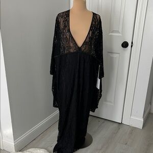 One by One Teaspoon Black Lace Kimono Sleeve Maxi Dress